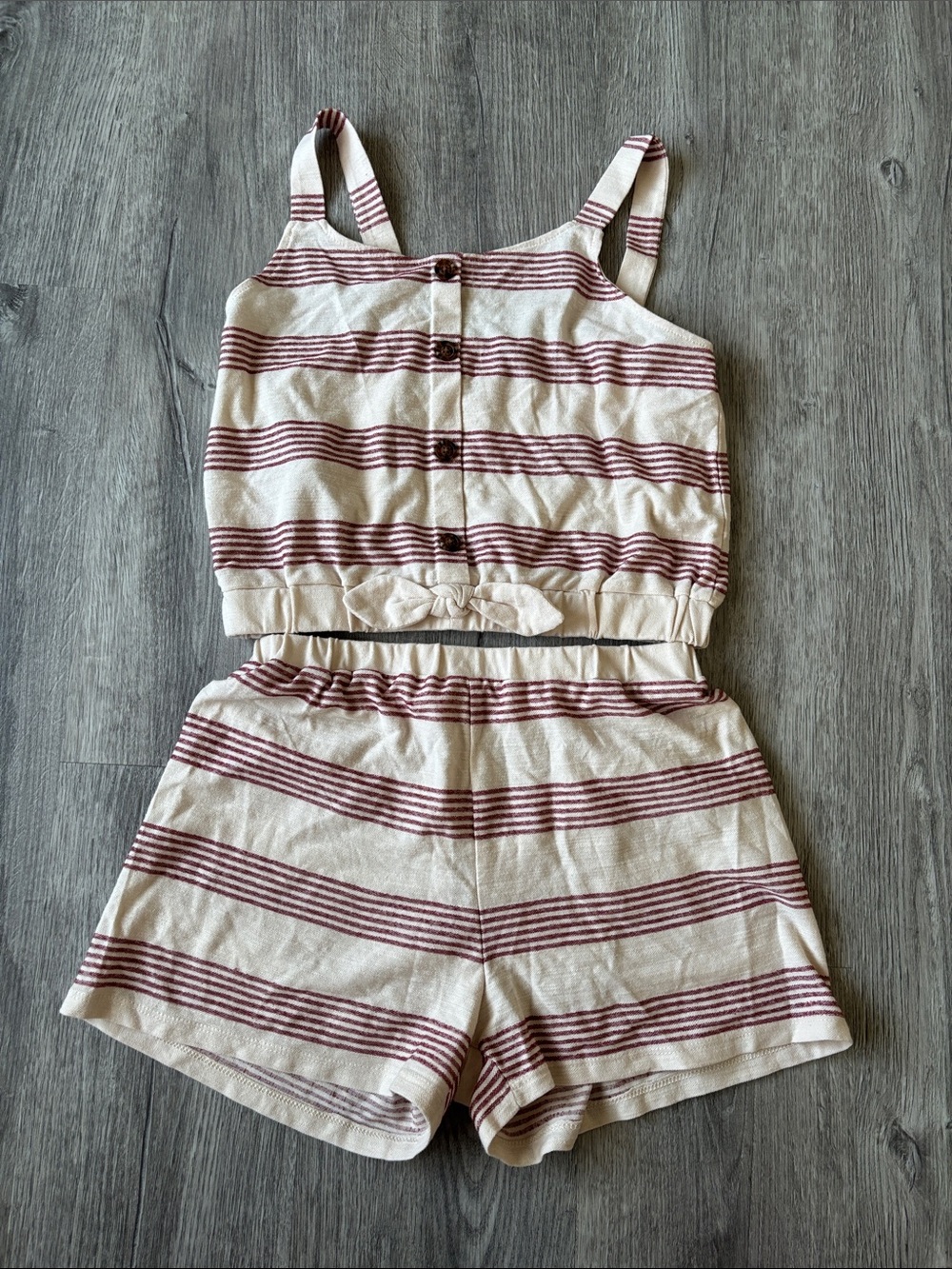Mayoral Cream and Burgundy Striped Girls' Shorts Set